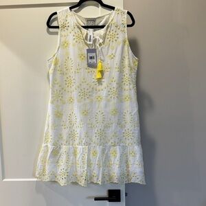 Sail to Sable White Eyelet Tunic with Yellow Embroidery